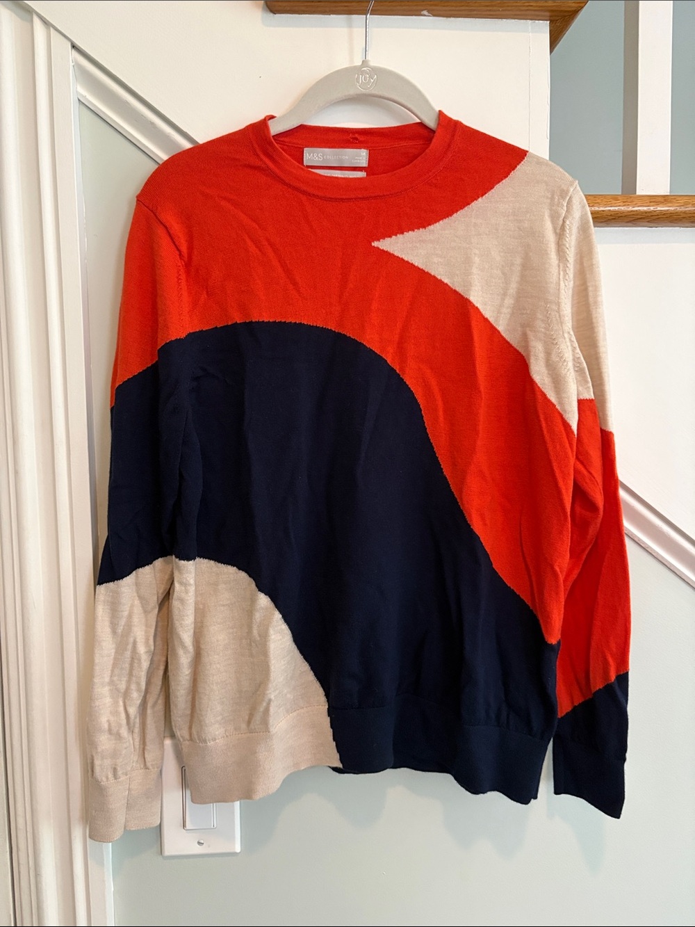 Women’s Marks & Spencer Merino Colorblock Sweater in Scarlet, Navy & Cream